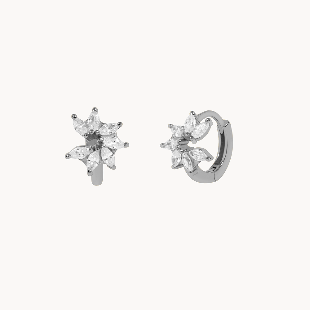Women’s Flower Hoops with Open Flower Design and Round Stone Setting
