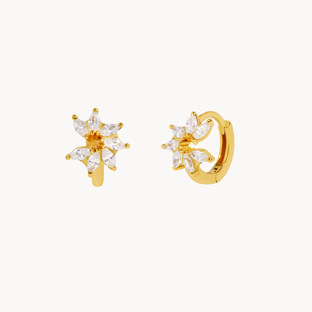 Women’s Flower Hoops with Open Flower Design and Round Stone Setting