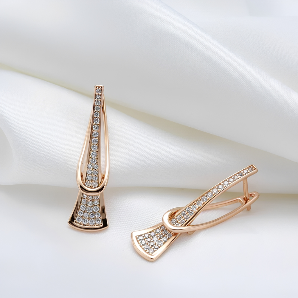 Women's Layered Earrings with Vertical Design and Decorative Stone Details