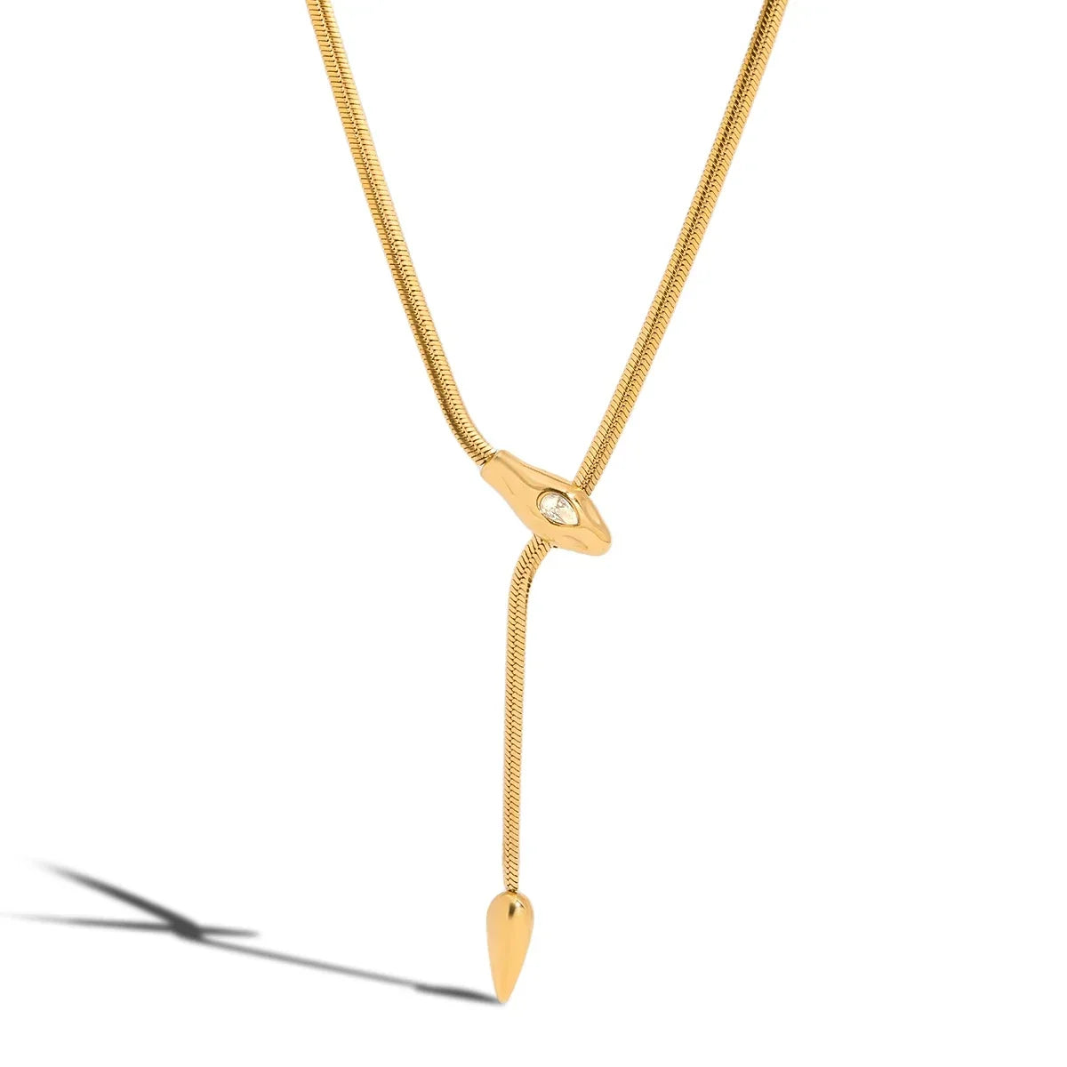 Women’s Snake Pendant Necklace with Elongated Y Shape and Stone Accent