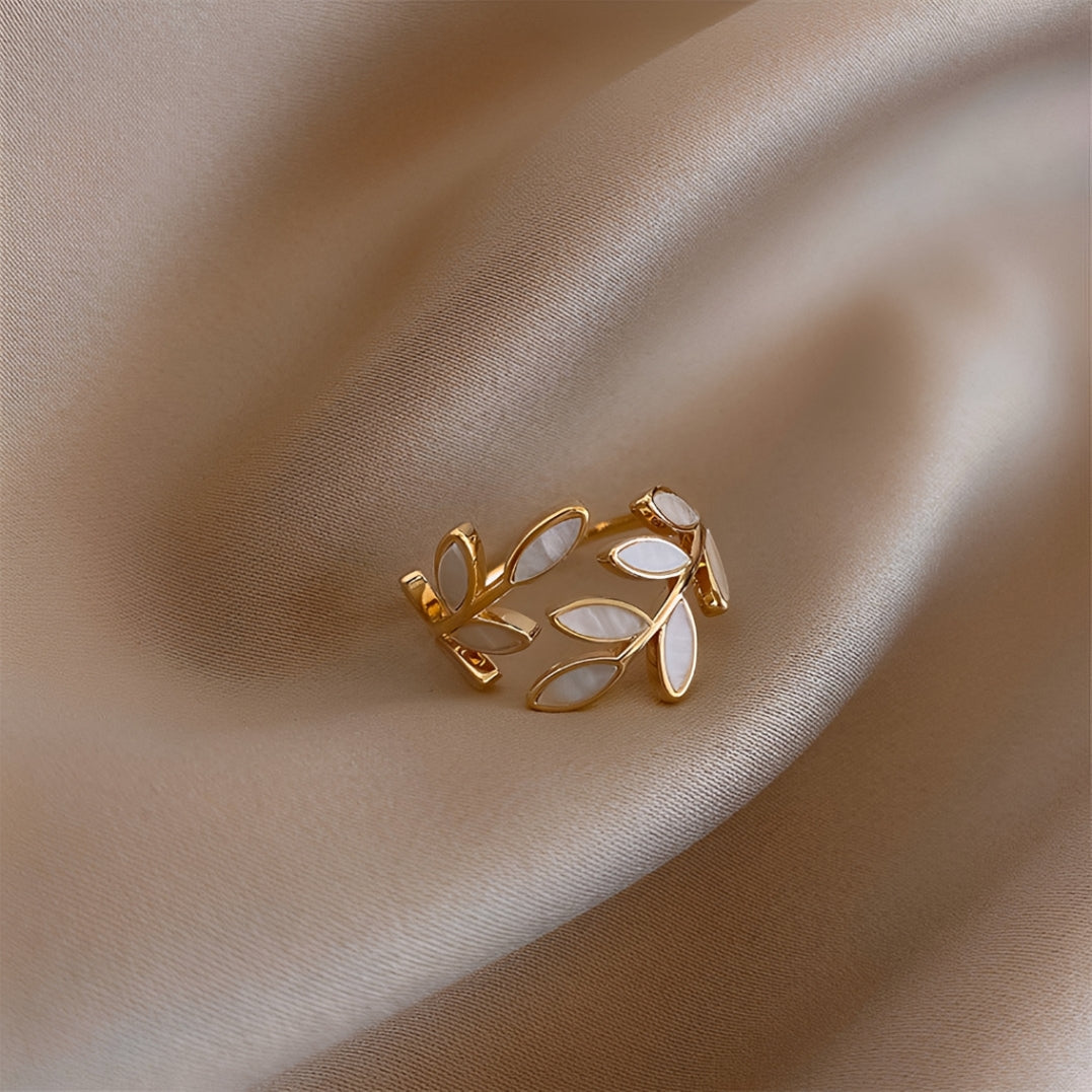 Women's Adjustable Leaf Ring with Decorative Stone