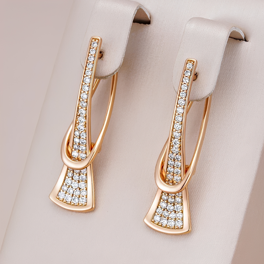 Women's Layered Earrings with Vertical Design and Decorative Stone Details
