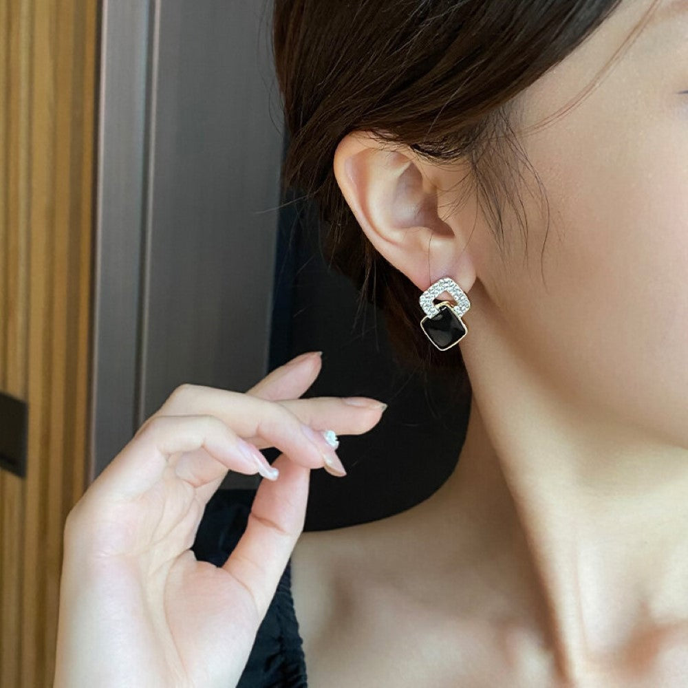 Geometric Stud Earrings - Earrings with Black Zirconia