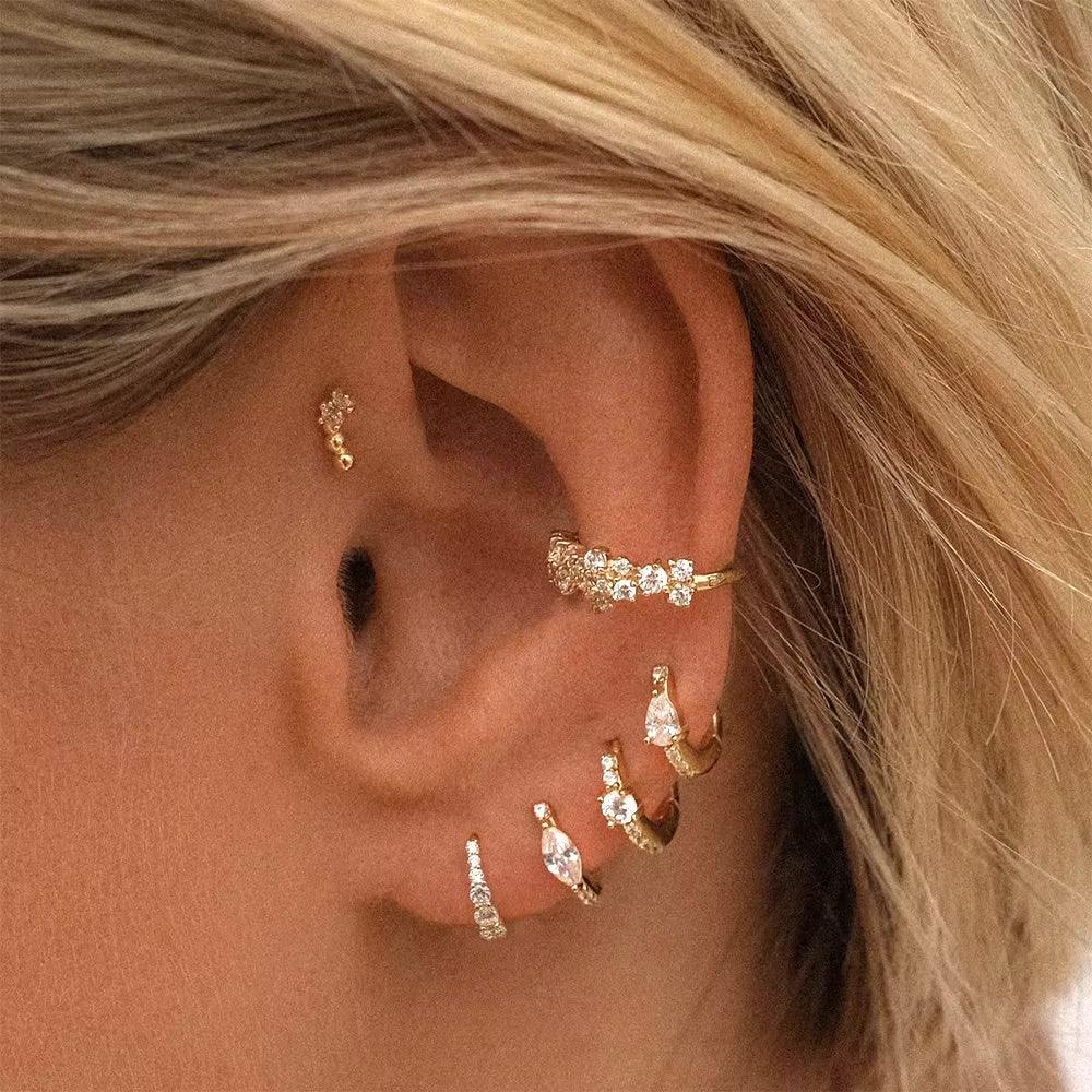 Women's Huggie Earrings with Marquis Center Stone and Pave Stone Setting
