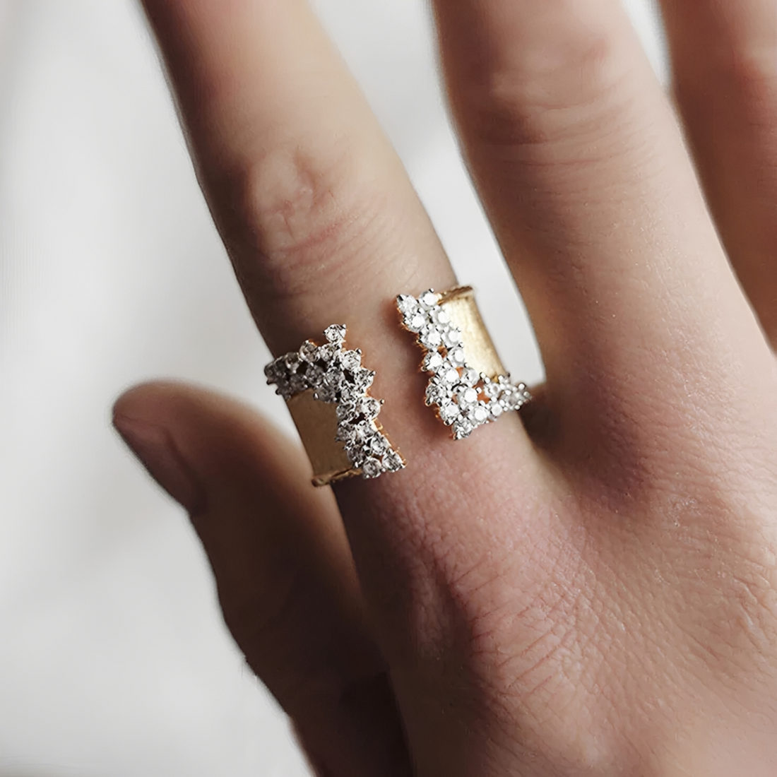 Women's Adjustable Open Statement Ring with Structured Band and Stone Details