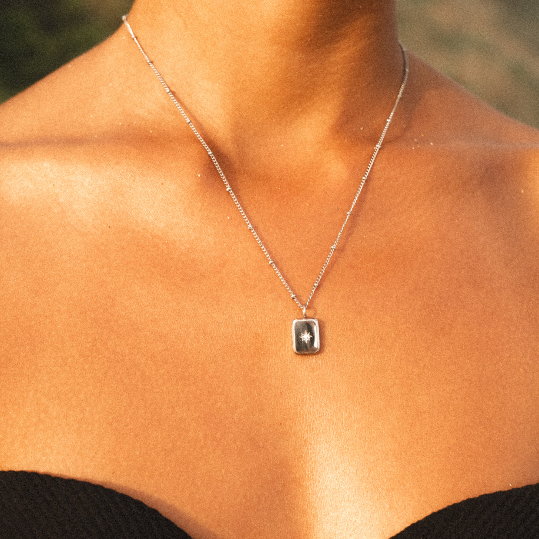 Women’s Star Pendant Necklace with Central Stone Accent