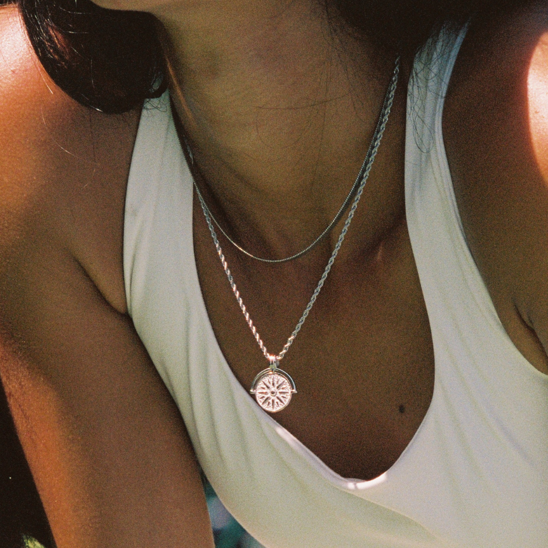Women's Sun Pendant Necklace with Round Medallion and Ray Motif