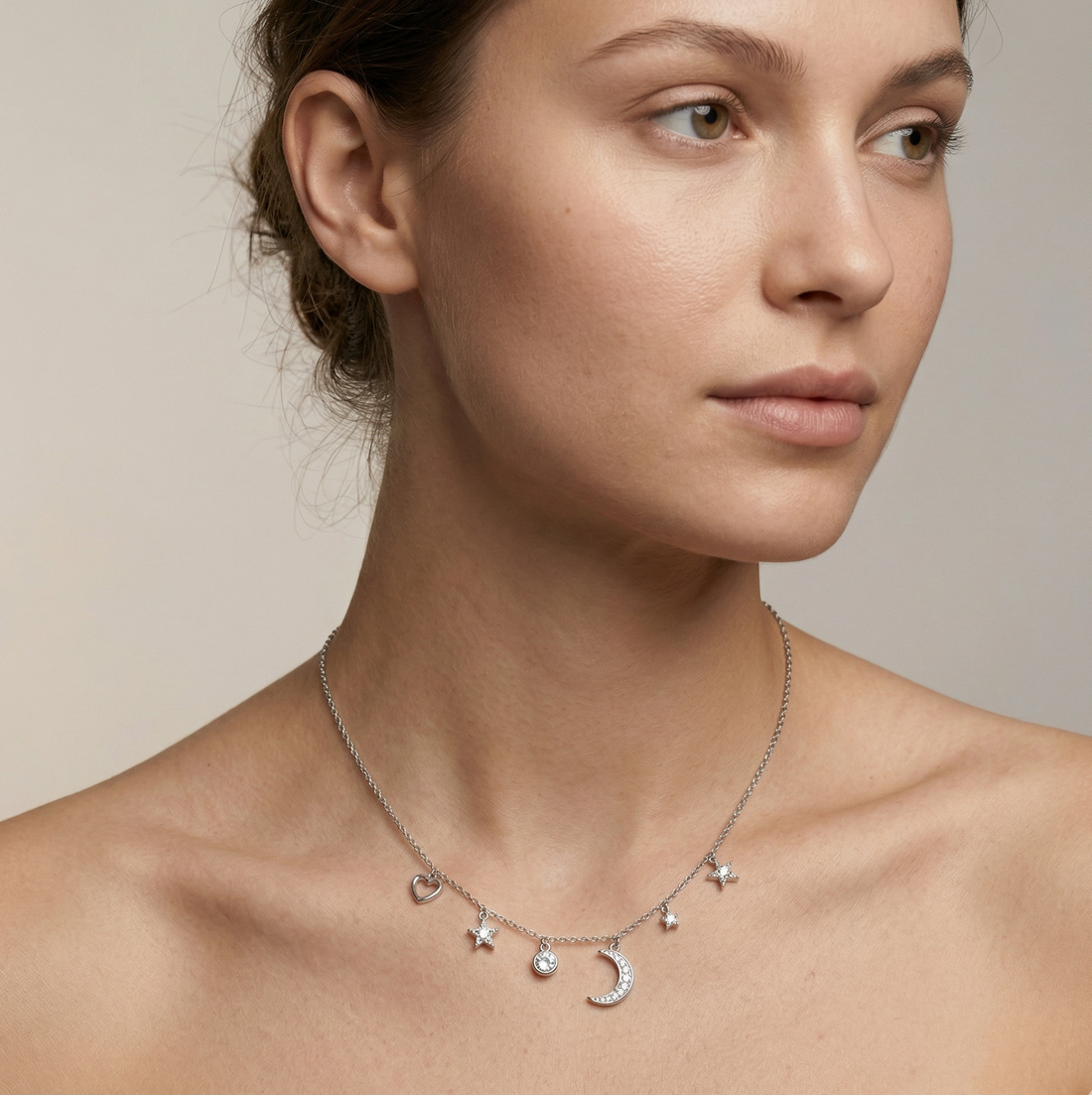 Moon, Star and Heart Charm Necklace
