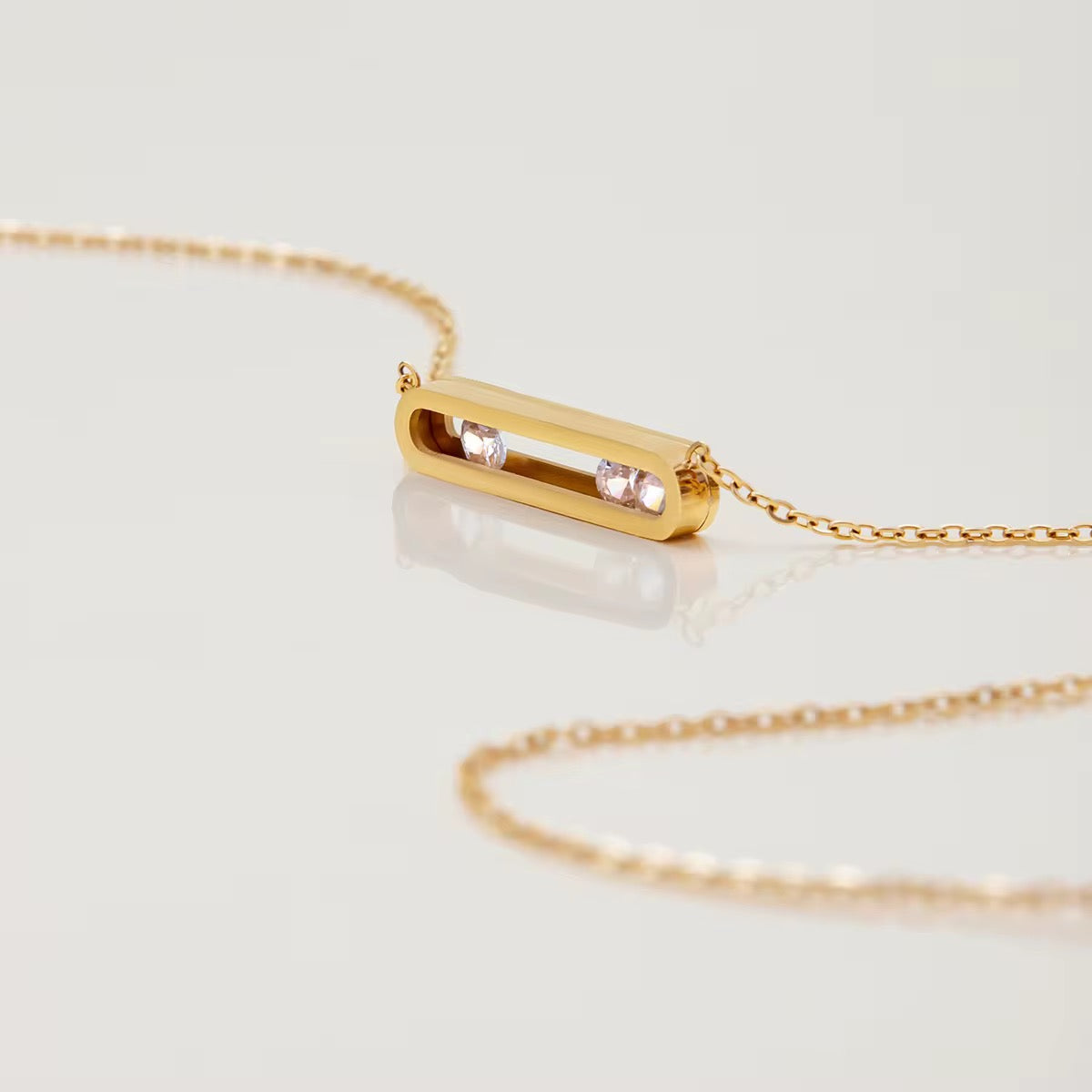 Women's Pendant Necklace with Elongated Rectangle and Stone Accents