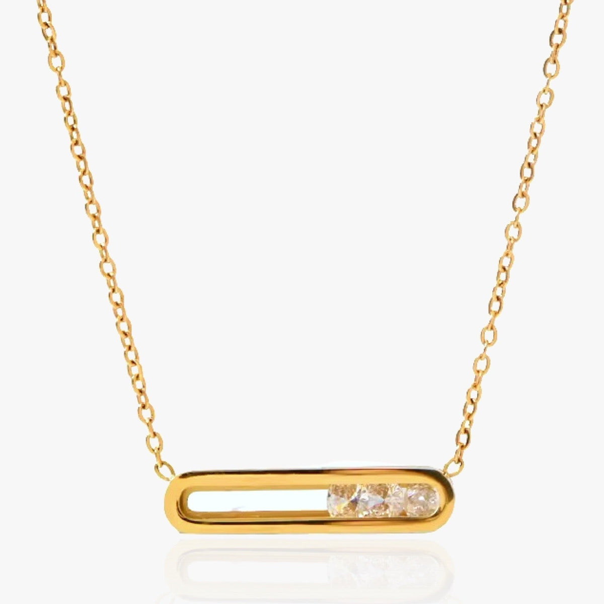 Women's Pendant Necklace with Elongated Rectangle and Stone Accents