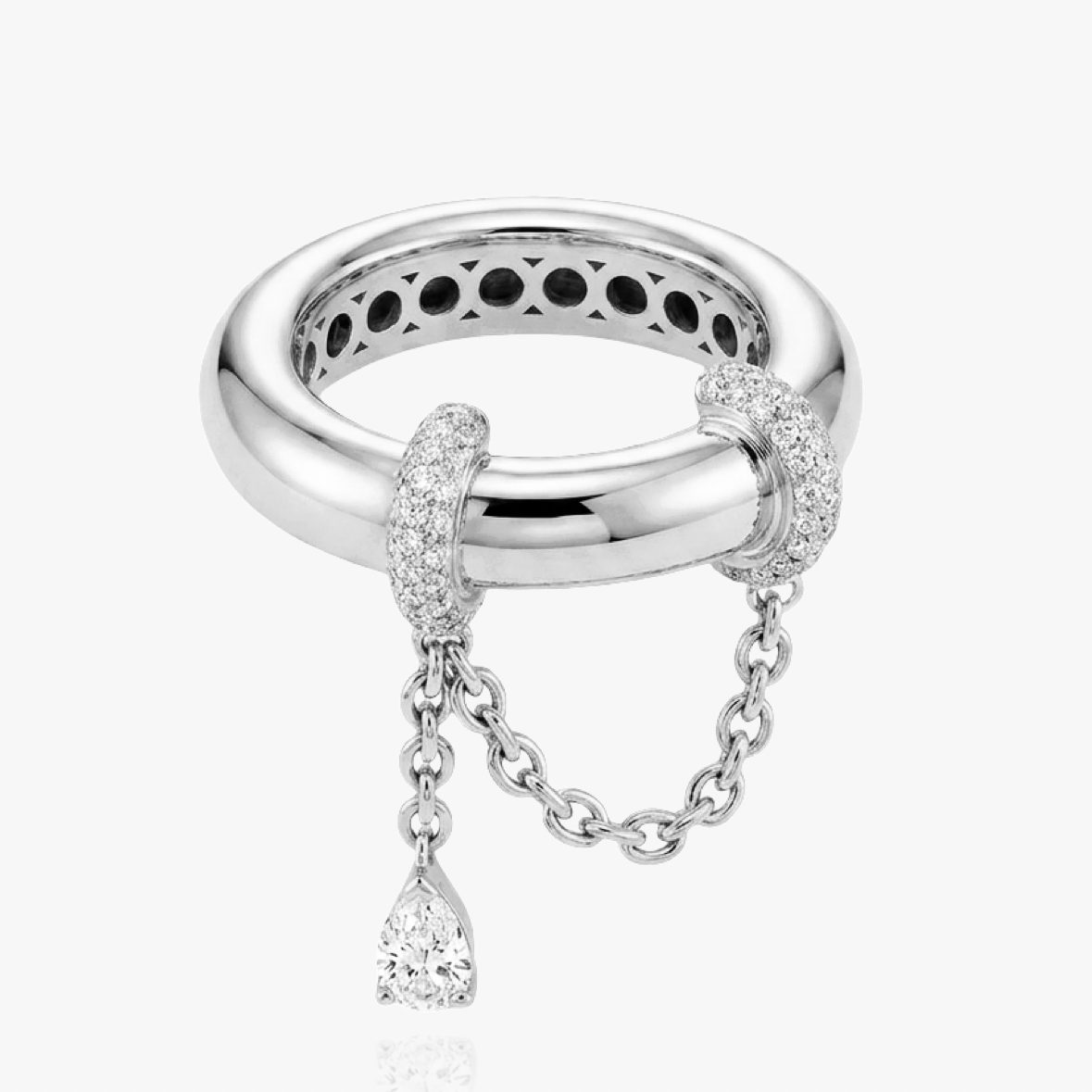 Women’s Statement Ring with Chain Detail and Teardrop Pendant