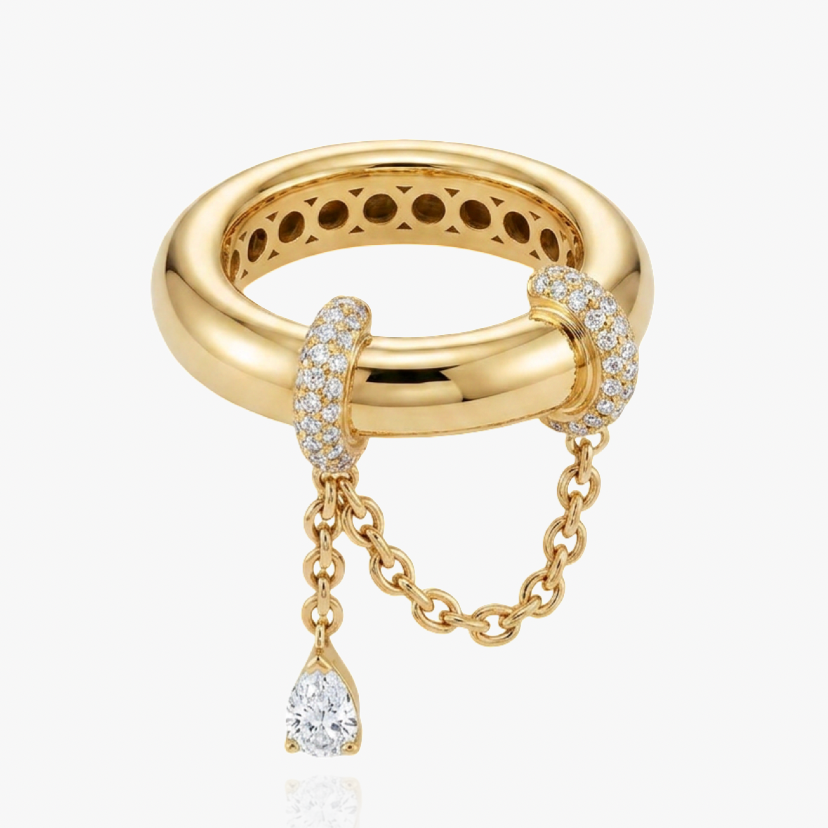 Women’s Statement Ring with Chain Detail and Teardrop Pendant