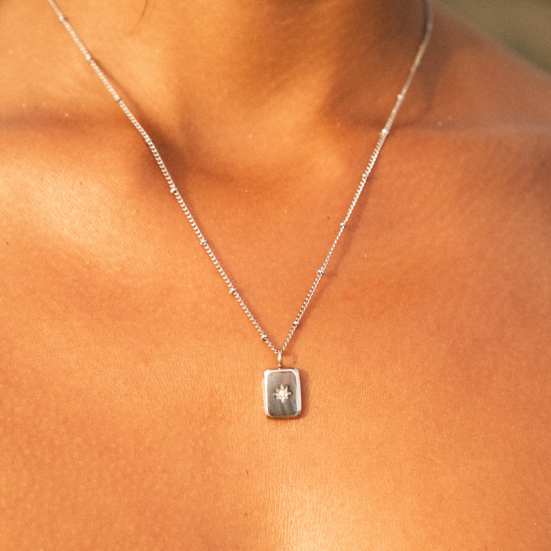 Women’s Star Pendant Necklace with Central Stone Accent