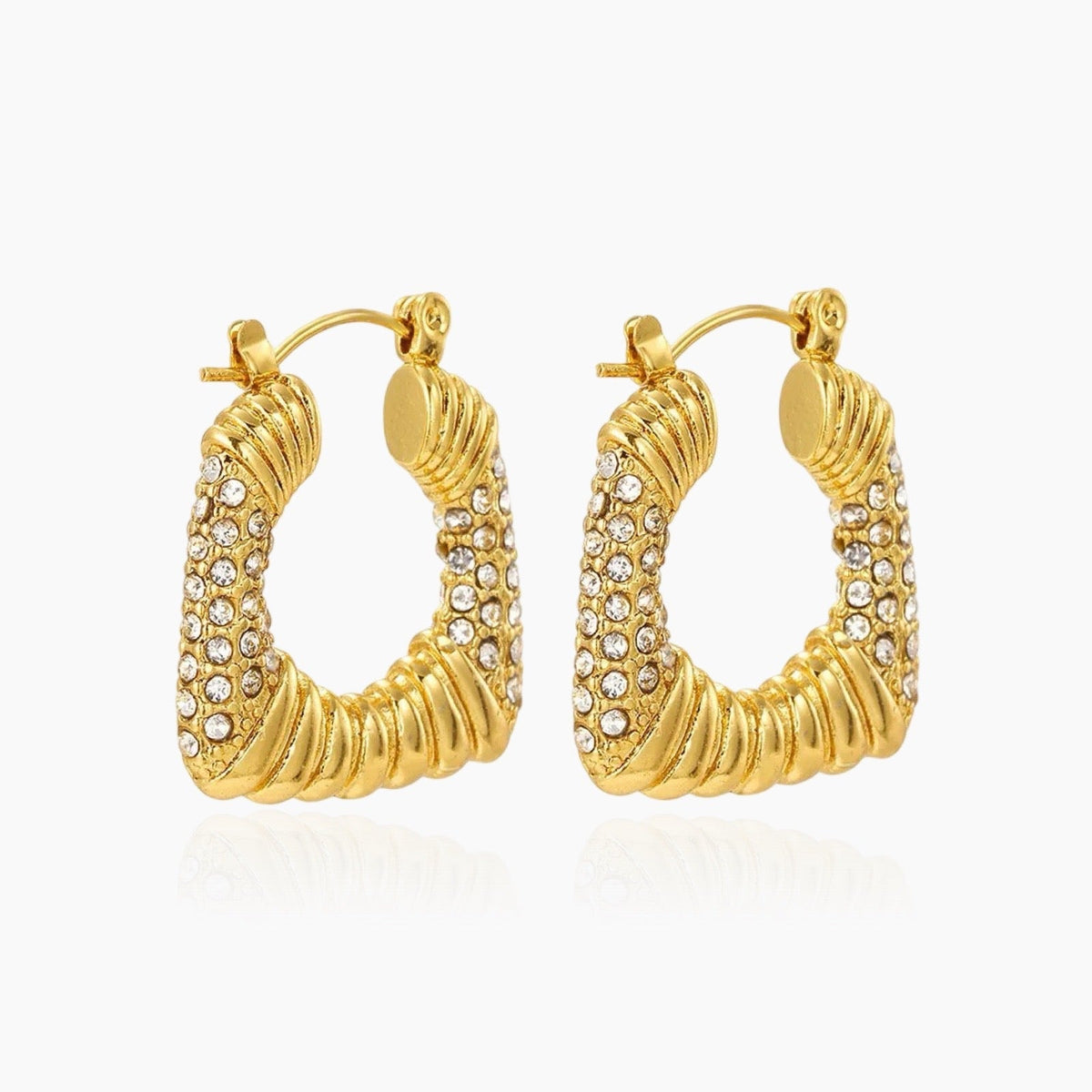 Women’s Statement Hoop Earrings with Ribbed Design and Stone Set Details