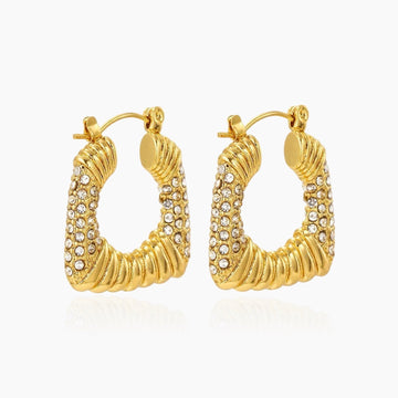 Women’s Statement Hoop Earrings with Ribbed Design and Stone Set Details