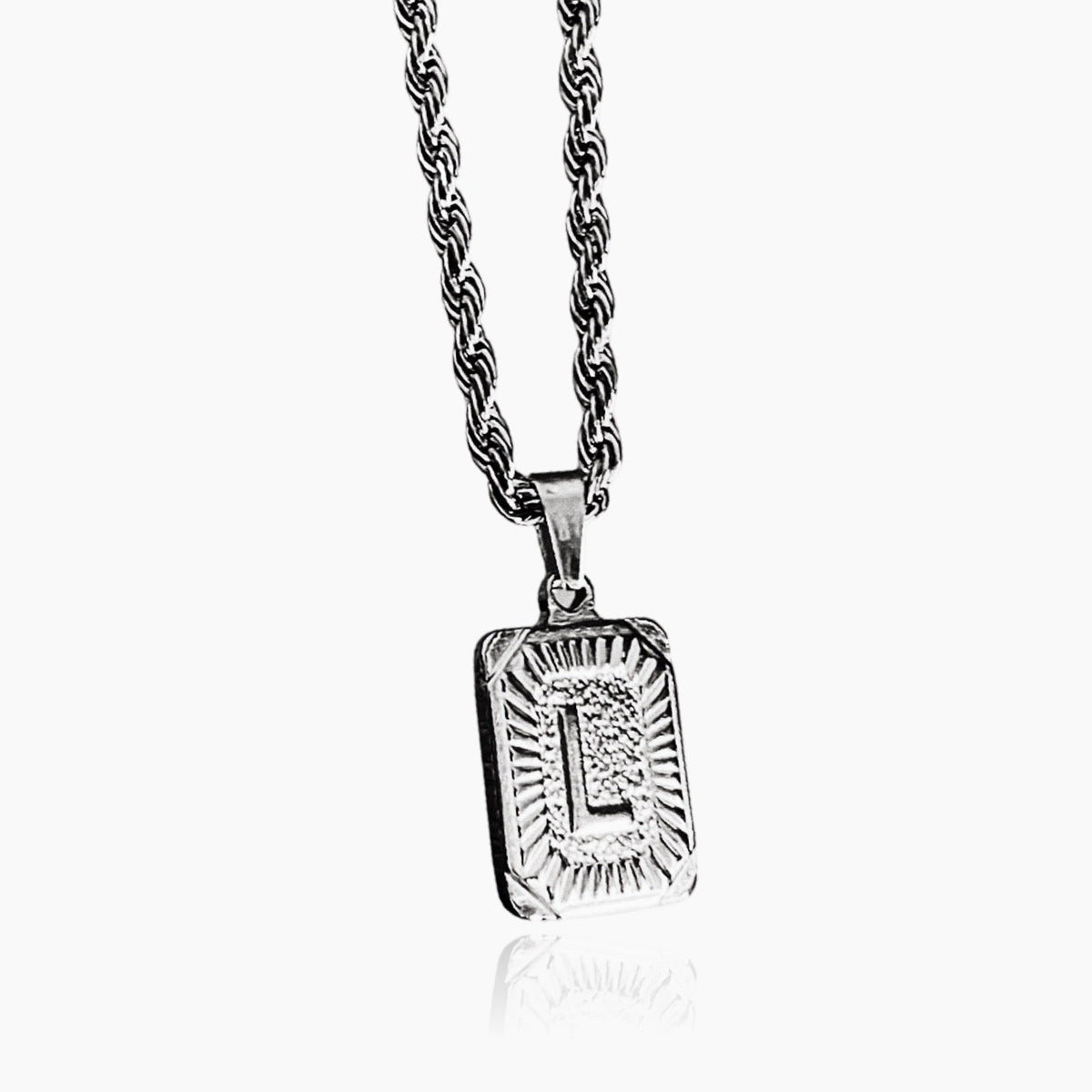 Women’s Initial Necklace with Rectangular Letter Pendant and Twisted Chain