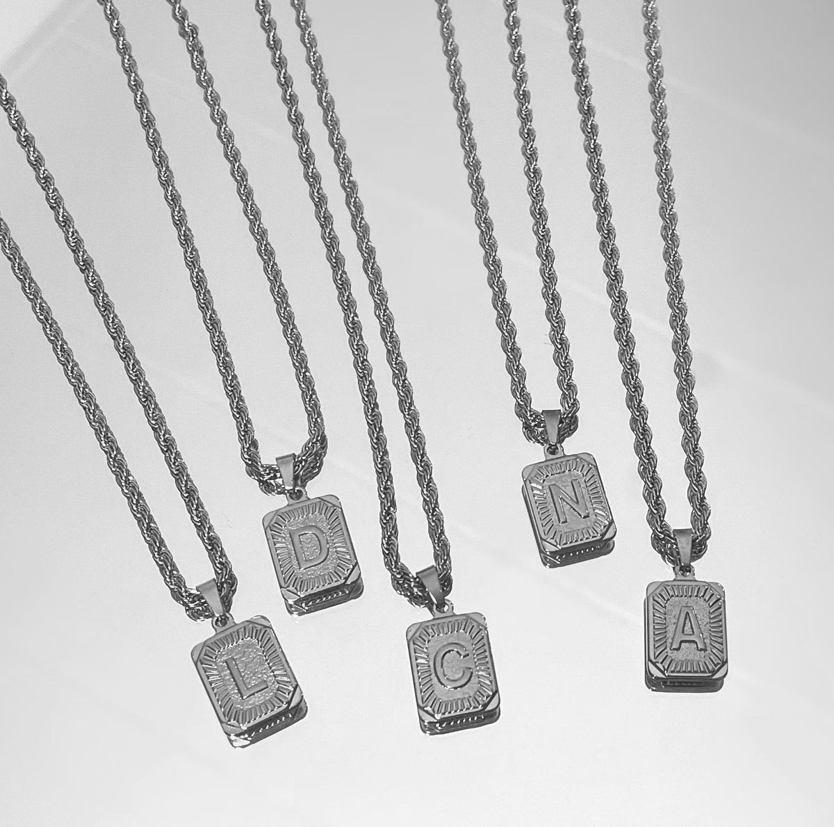 Women’s Initial Necklace with Rectangular Letter Pendant and Twisted Chain