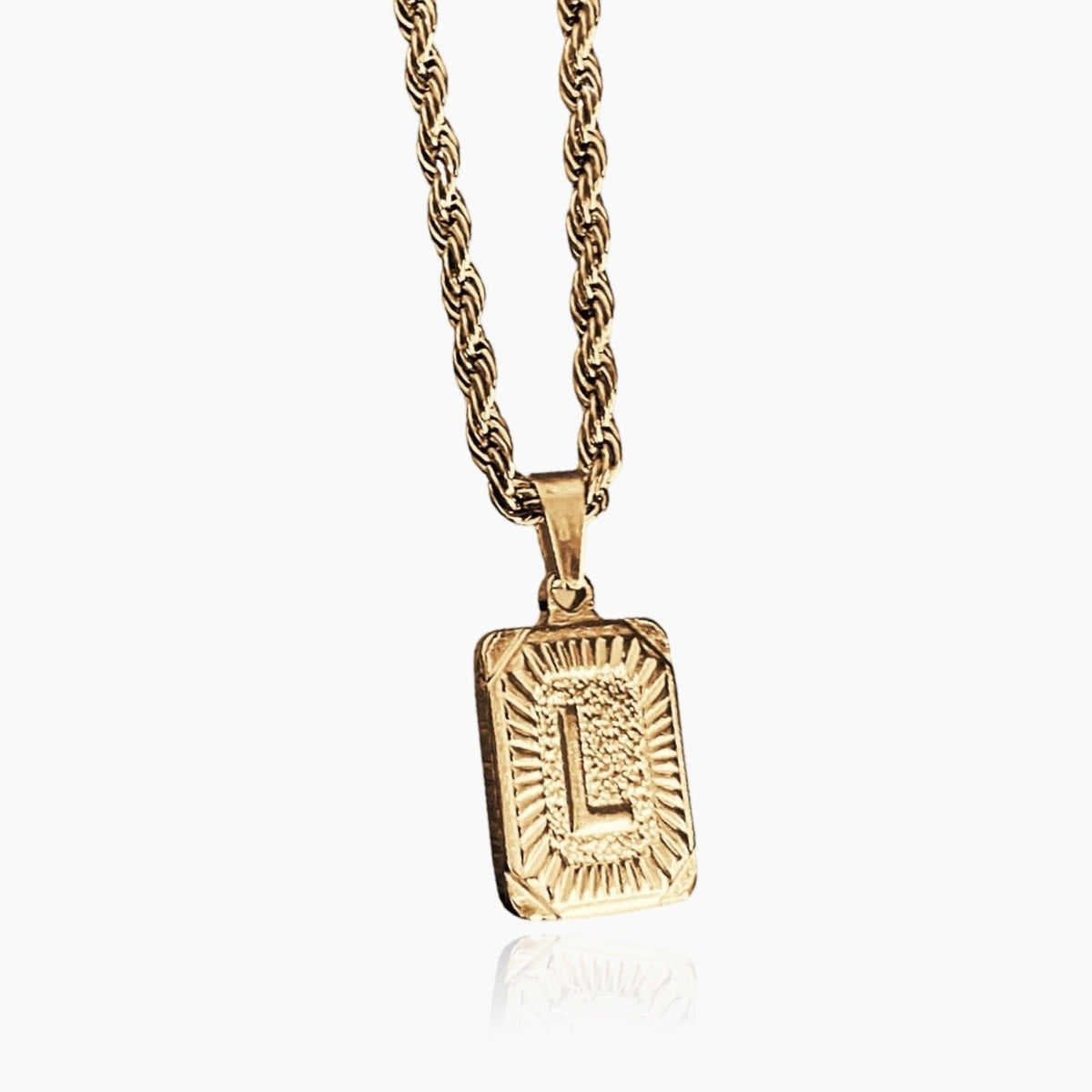 Women’s Initial Necklace with Rectangular Letter Pendant and Twisted Chain