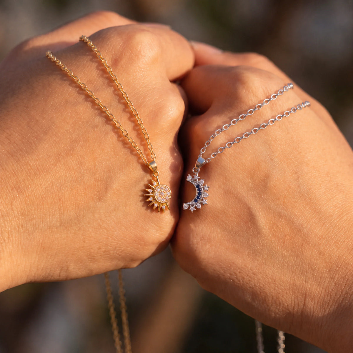 Women’s 2-piece Necklace Set with Sun and Moon Charms