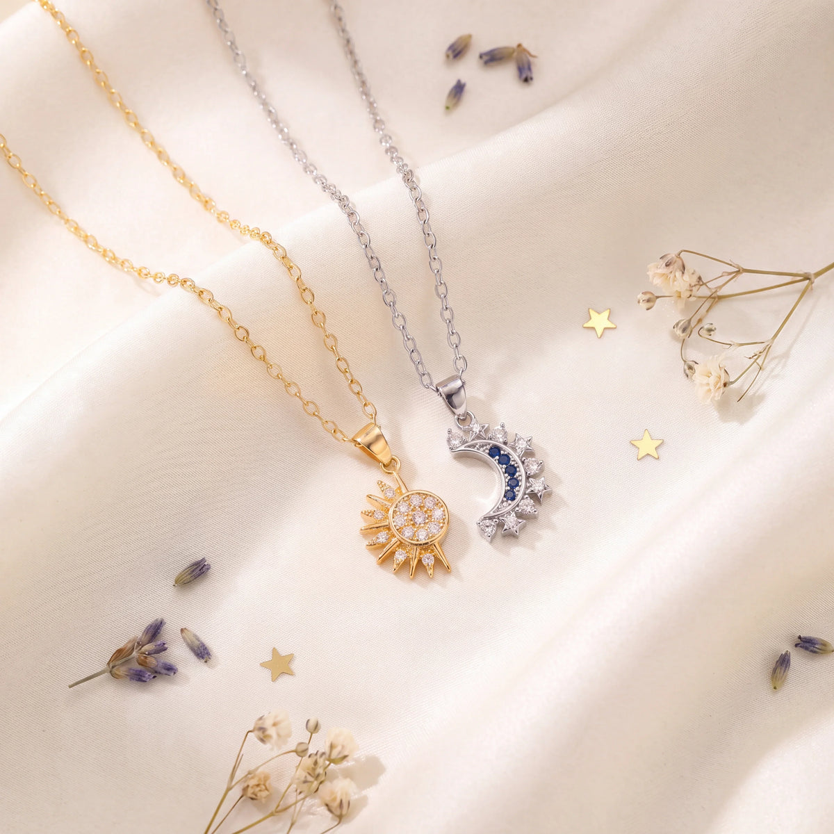 Women’s 2-piece Necklace Set with Sun and Moon Charms