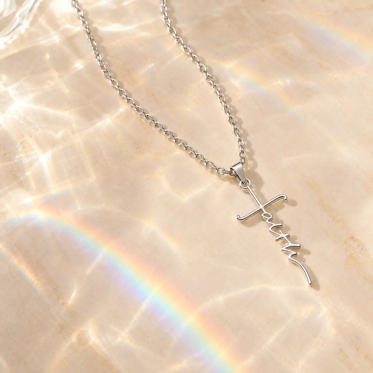 Women’s Cross Necklace with Faith Inscription