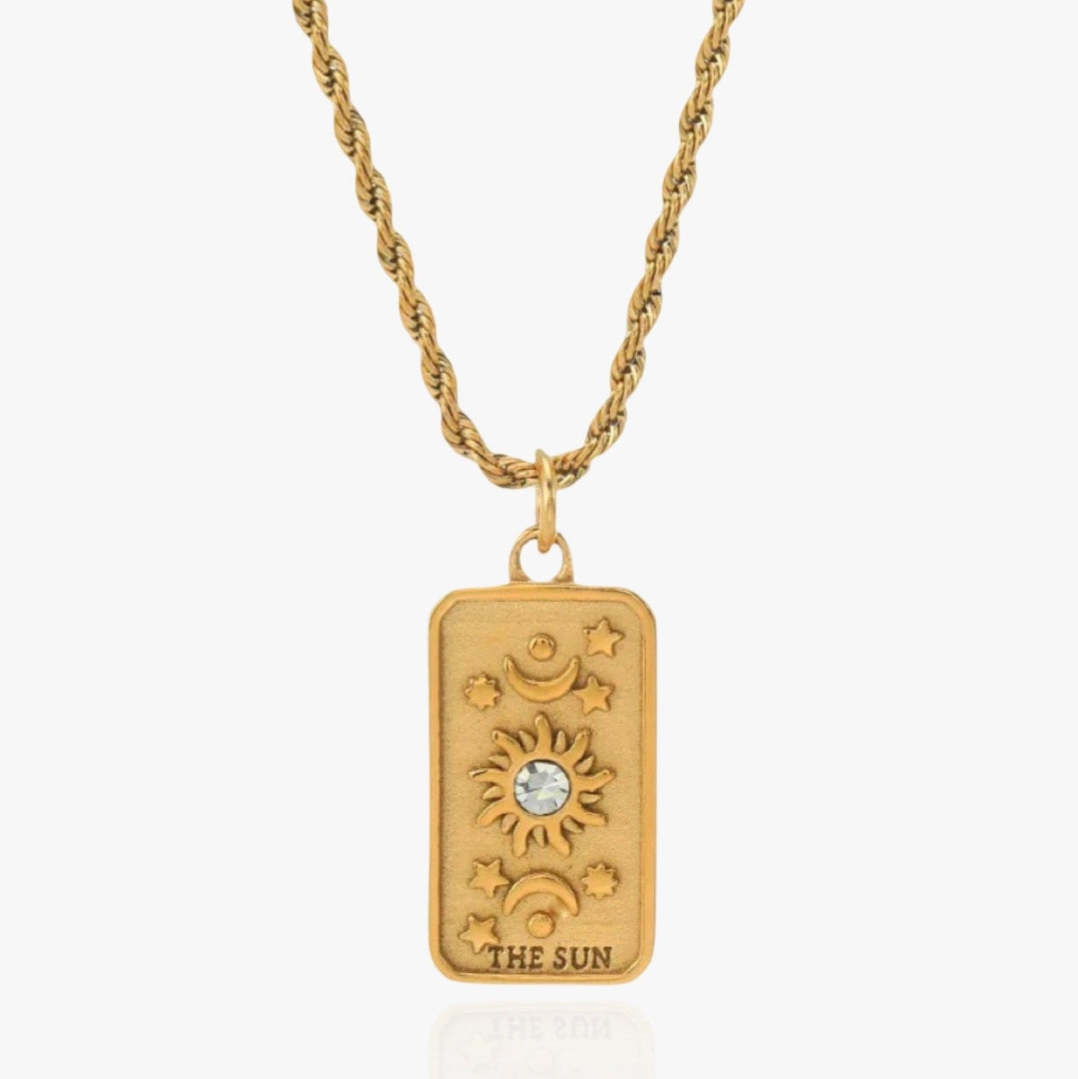 Women’s Tarot Pendant Necklace with Rectangular Card Motif and Stone Accents