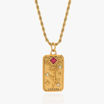 Women’s Tarot Pendant Necklace with Rectangular Card Motif and Stone Accents