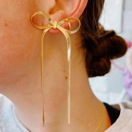 Long Bow Tassel Earrings - Band Earrings