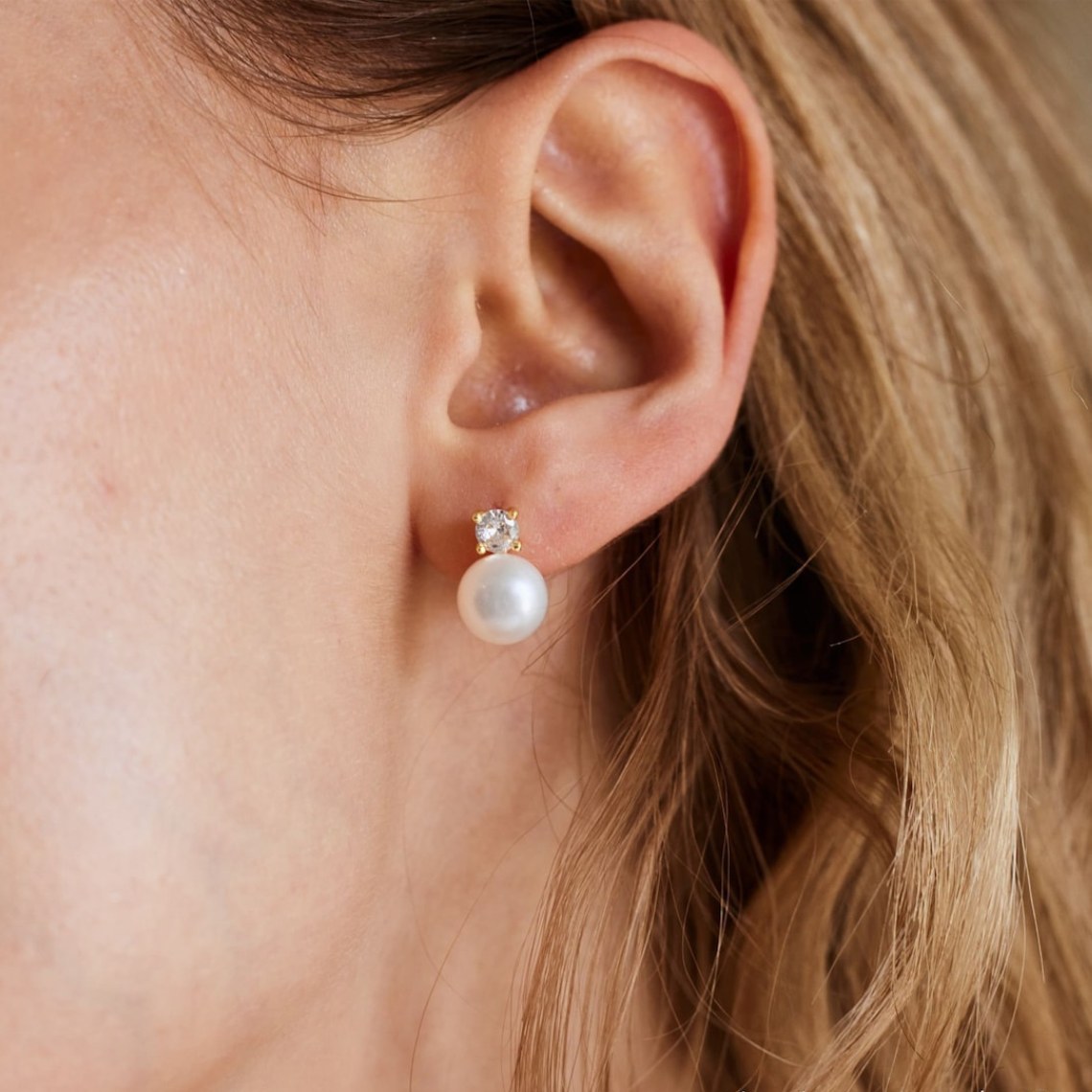 Pearl Stud Earrings - Finely Designed CZ Earrings
