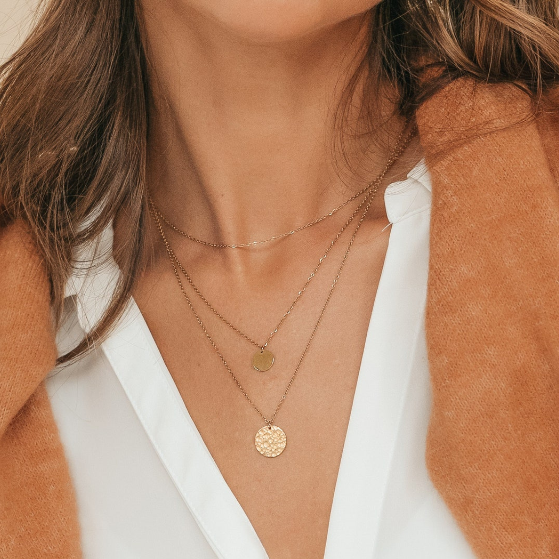 Set of Round Pendants - Necklace with 3 Layers of Discs