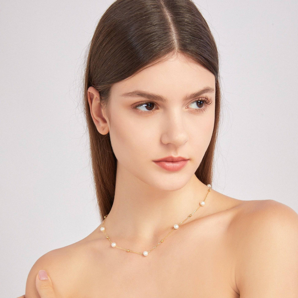 Gold Pearl Necklace - Alternating Pearls and Gold Links