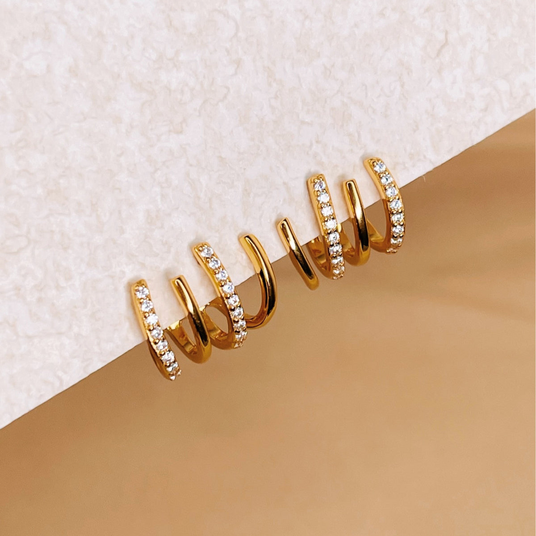 Four-Pointed Detail - Inlay Huggie Earrings