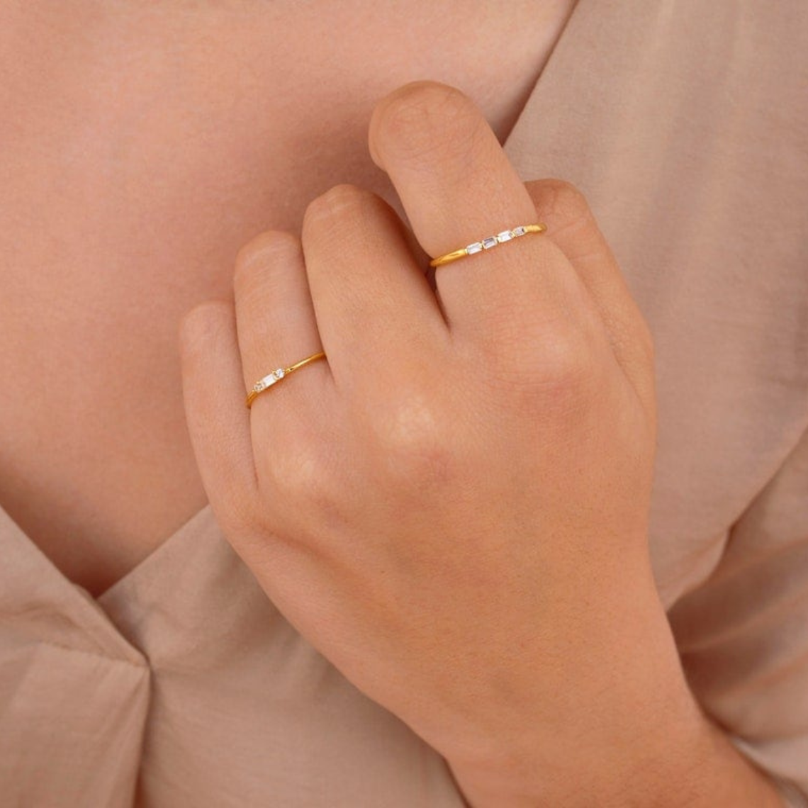 Small Baguette - Delicate Round CZ Ring