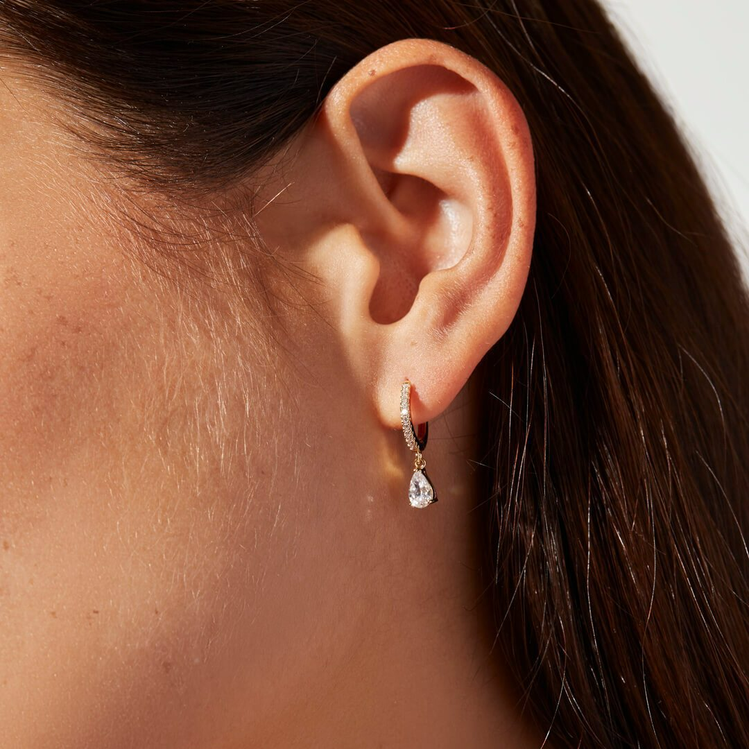 Crystal Drop Earrings - Fine Zirconia Huggies