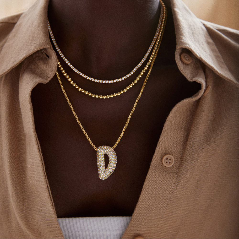 Sparkling Bubble Necklace - Inlaid Zirconia Letter