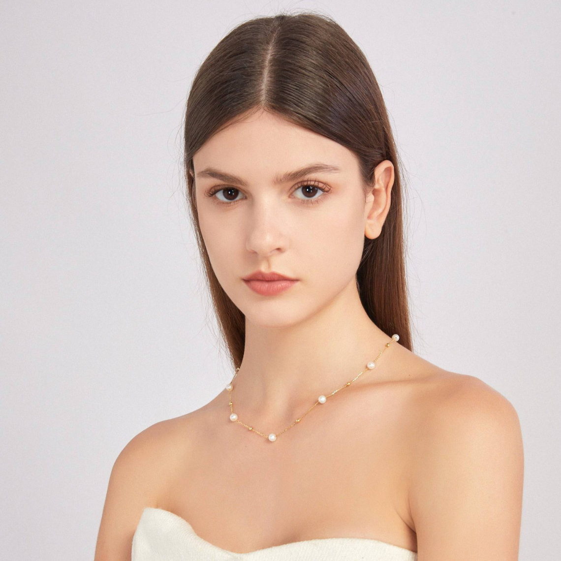Gold Pearl Necklace - Alternating Pearls and Gold Links