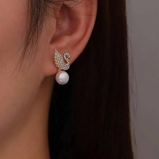 Swan Stud Earrings - Pearl Swan Earrings
