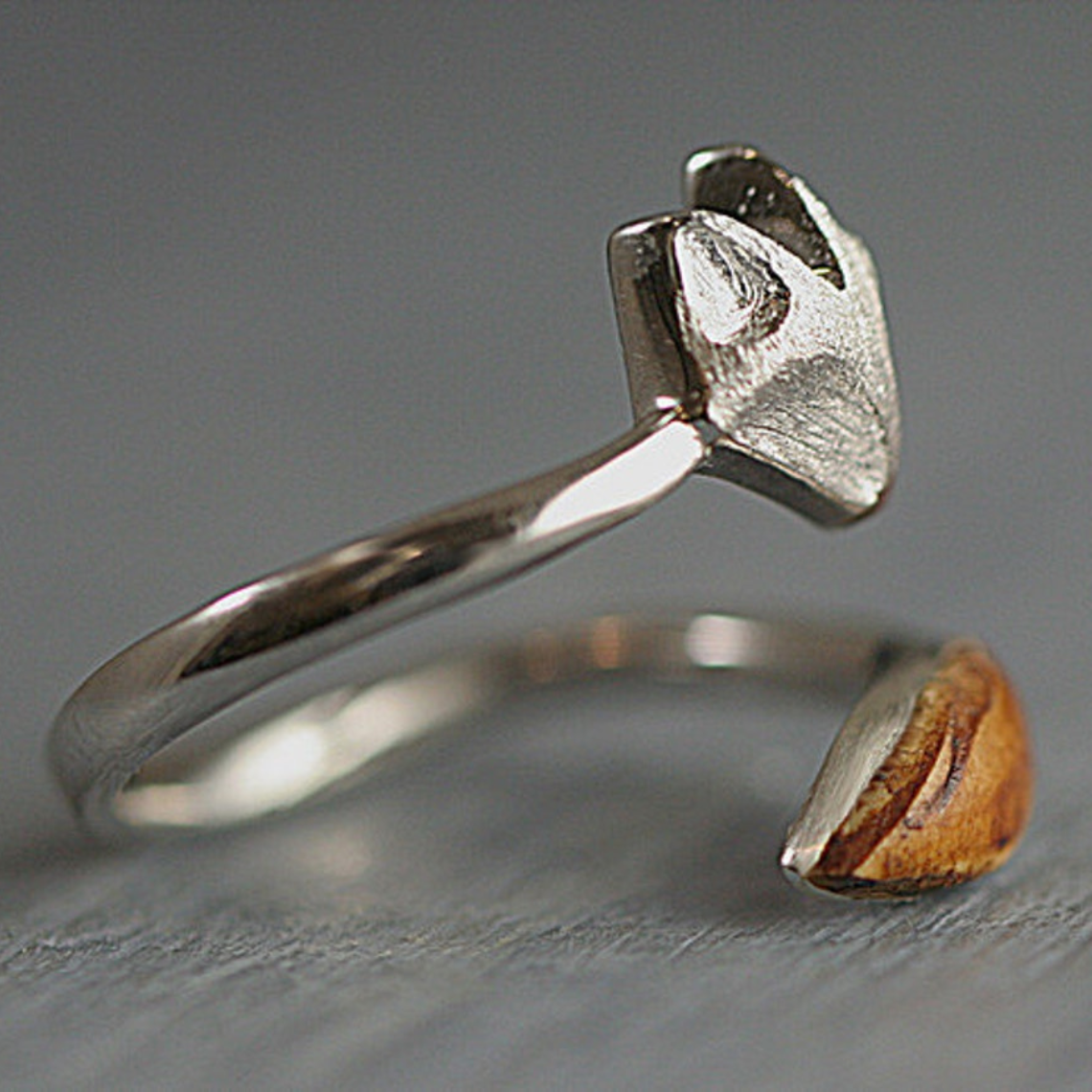 Adjustable Fox Ring made of Wood - Fox Face Silver Ring