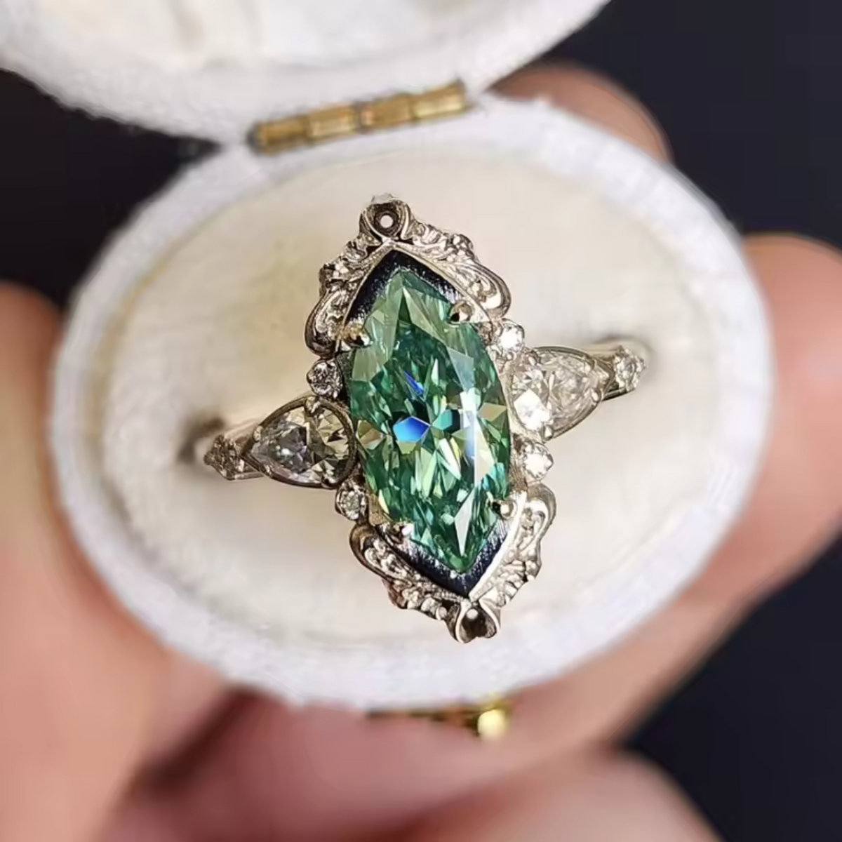 Women's Statement Ring with Marquise Center Stone and Floral Frame