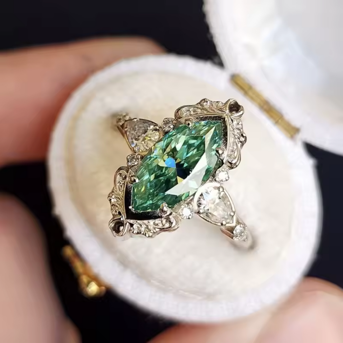 Women's Statement Ring with Marquise Center Stone and Floral Frame