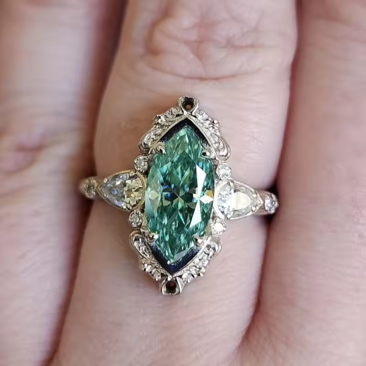 Women's Statement Ring with Marquise Center Stone and Floral Frame