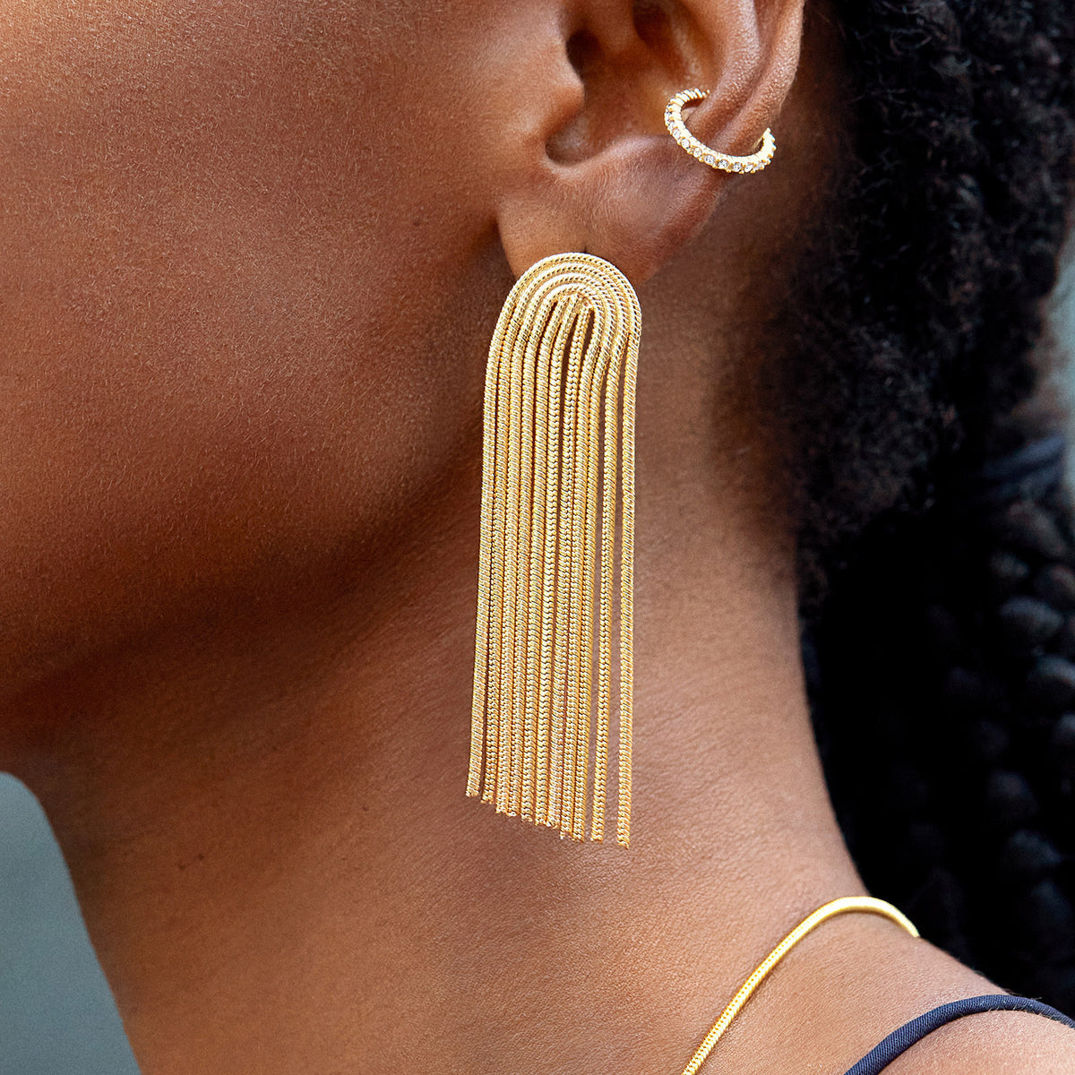 Women’s Tassel Earrings with Multiple Chain Strands and Waterfall Design
