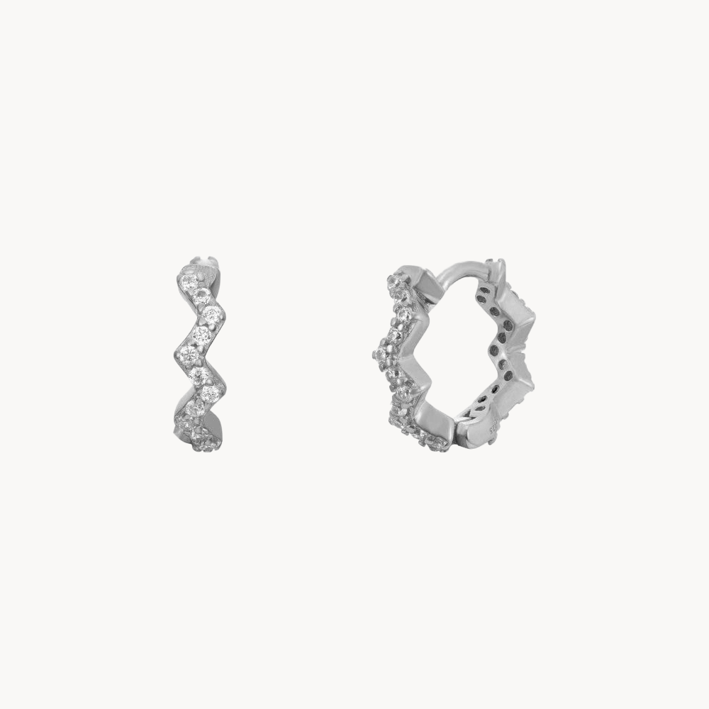 Women’s Zigzag Hoop Earrings with Continuous Stone Setting and Compact Shape