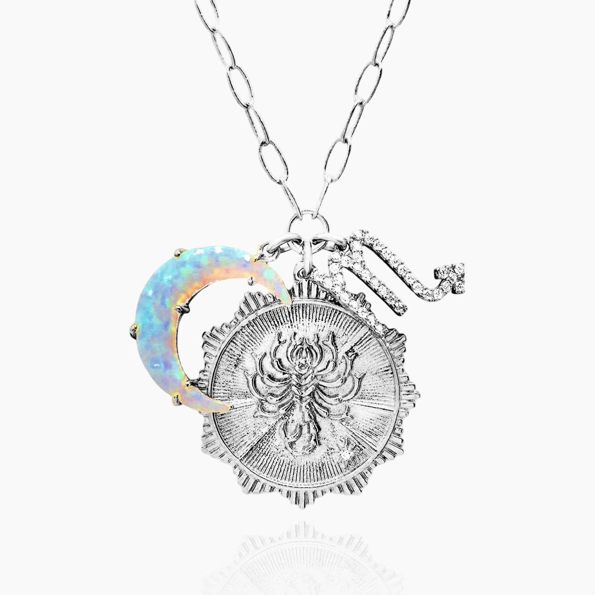 Women's Pendant Necklace with Moon and Medallion Motif