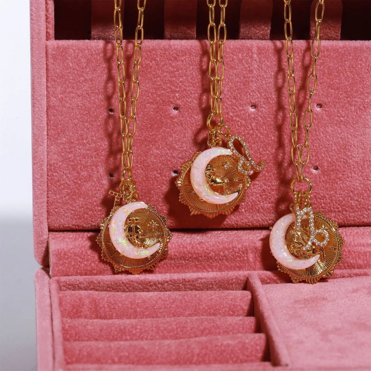 Women's Pendant Necklace with Moon and Medallion Motif