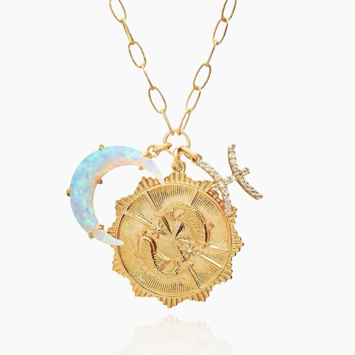 Women's Pendant Necklace with Moon and Medallion Motif