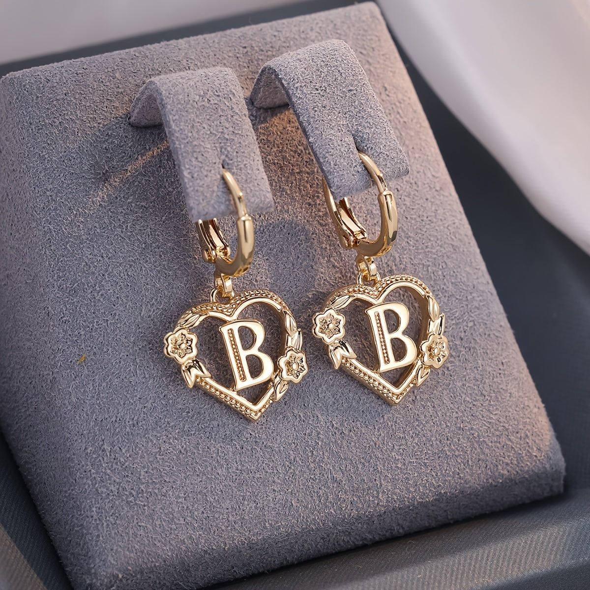 Women's Heart Hoops with Initial and Floral Details