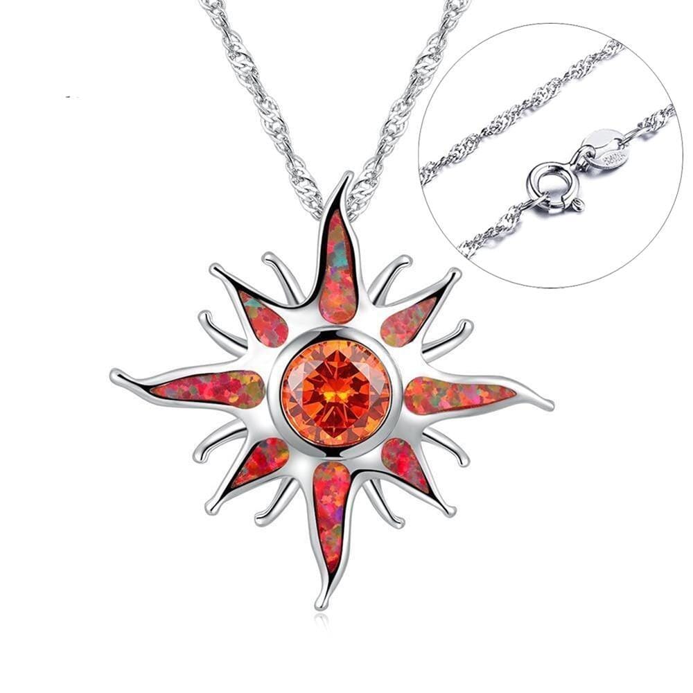 Yani – Necklace Sunbeam Pendant in Fire Opal & Garnet