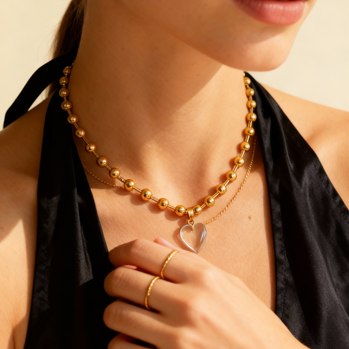 Women's Necklace with Heart Pendant and Ball Chain