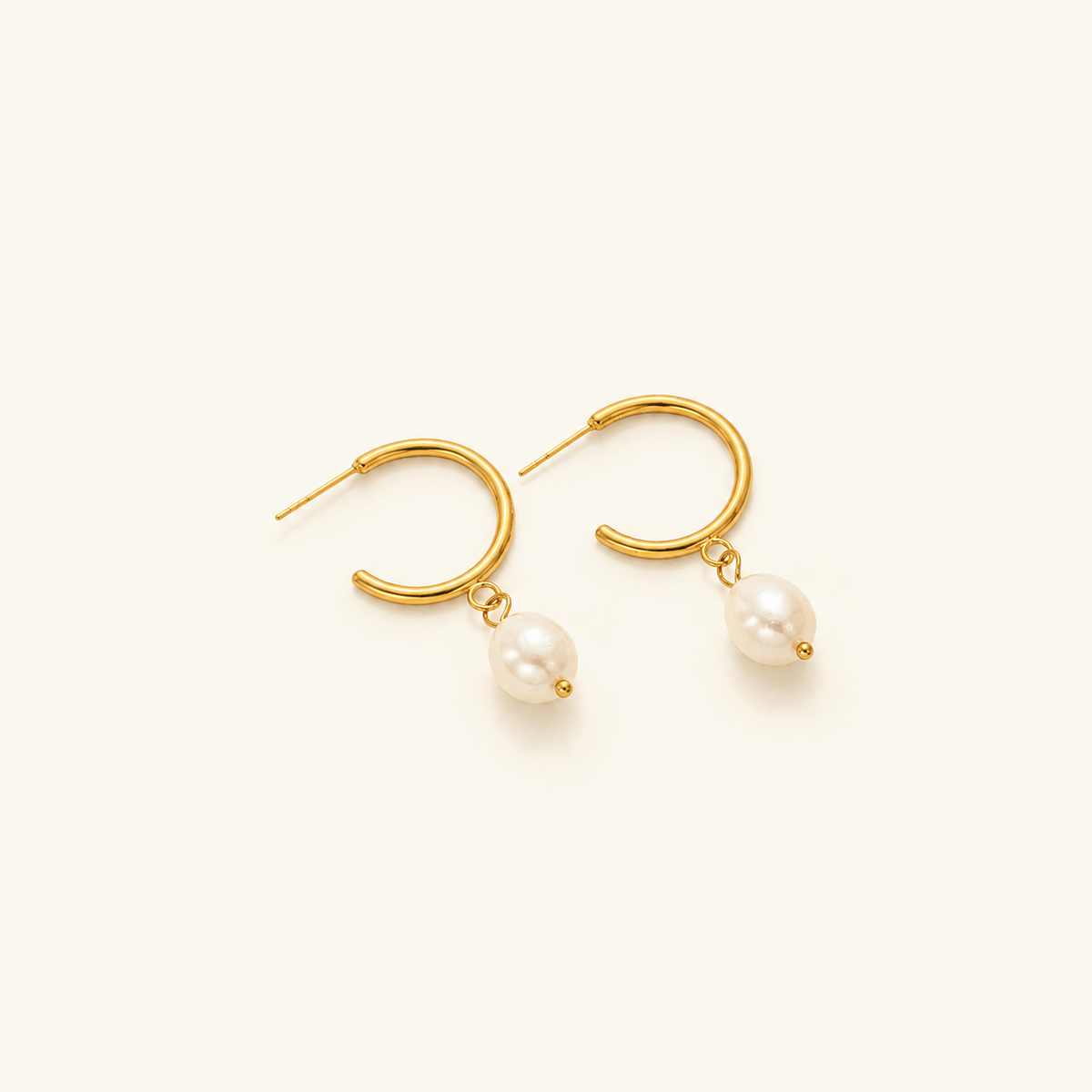 Women’s Pearl Drop Earrings with Small Hoops and Round Pendant